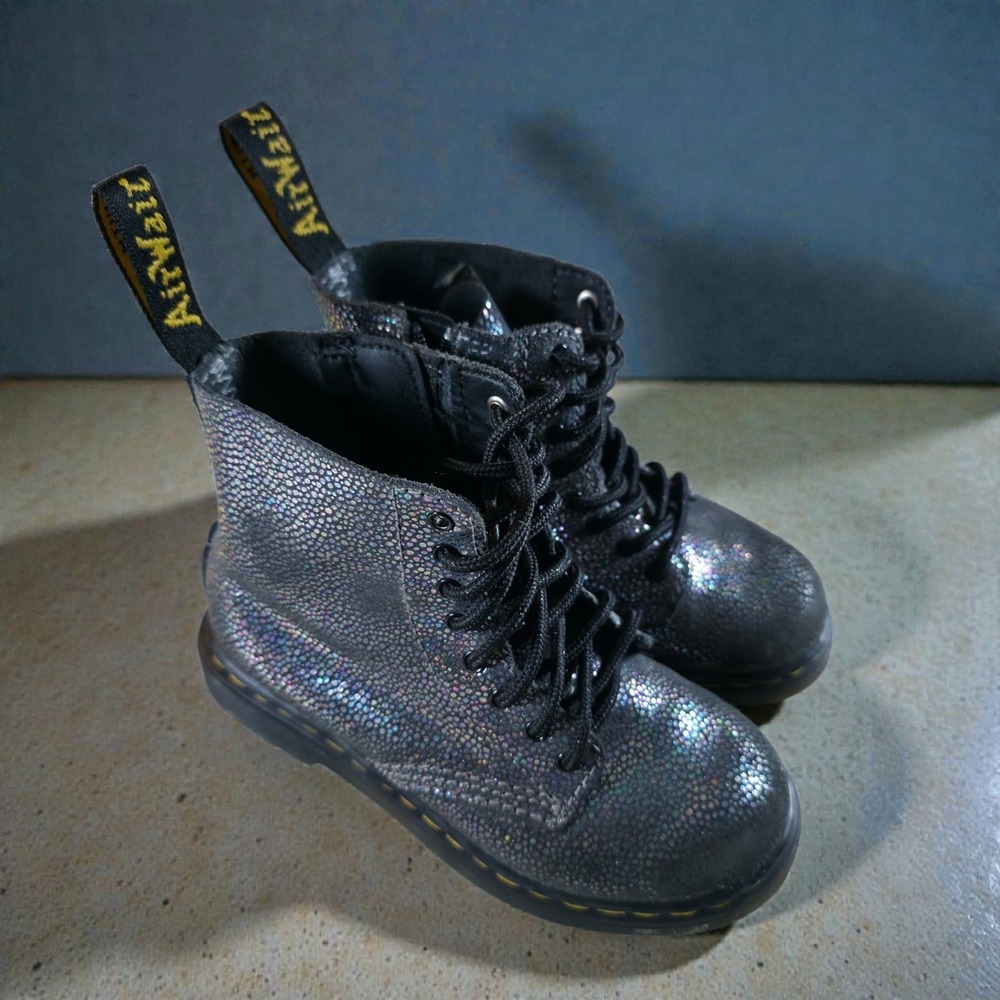 Dr Martens 1460 Pascal Lace Up Side Zip Boot Toddler Size 10 Shimmery Sparkle